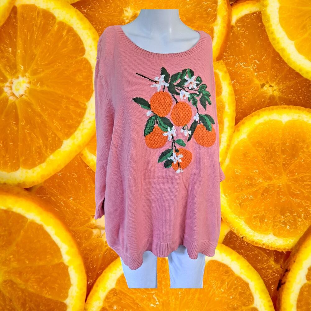 Talbots Pink Crew‎ Neck Sweater With Bold Oranges Size 2X